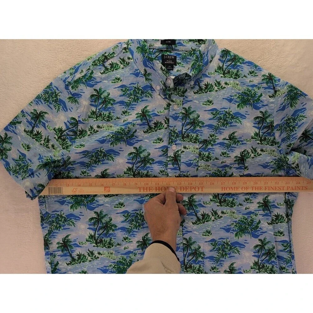 J.Crew Flex Washed Slim Hawaiian Palm Trees Button Down Short Sleeve Shirt XL